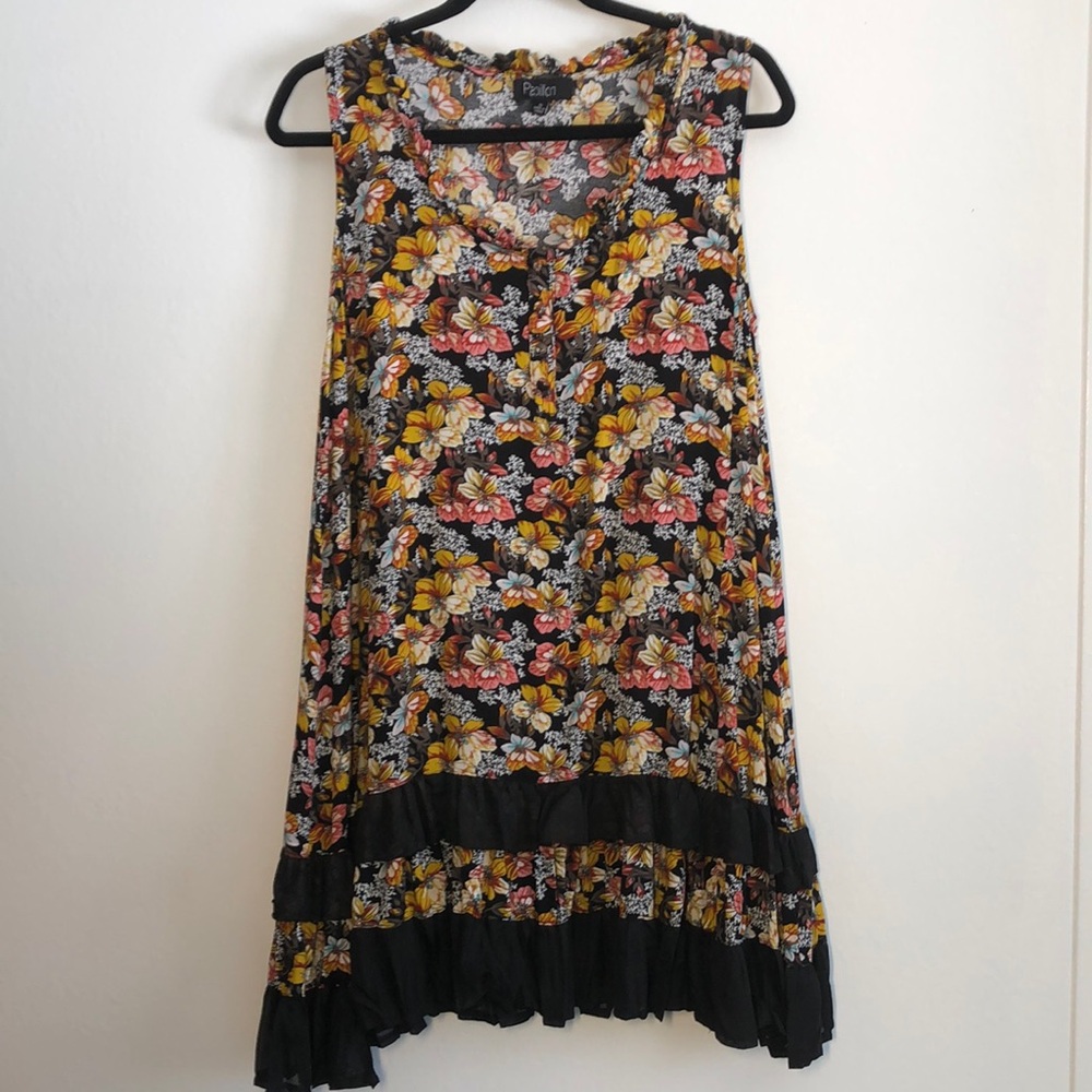 Papillon Womens Mini Dress Size S Black Tiered Floral Peasant Coastal Flowy